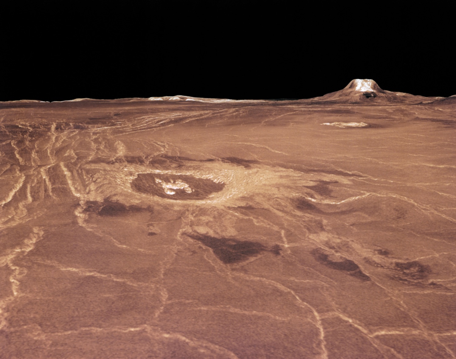 Radar perspective view of volcanoes in western Eistla Regio from Magellan